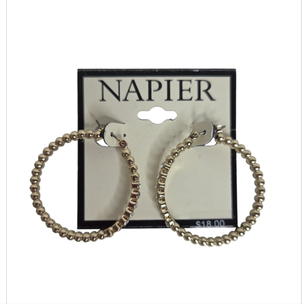 Napier Gold Tone Hoop Pierced Earrings NEW